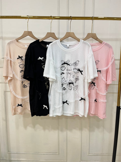 Lacey Detail Transparent Free Size T-Shirts